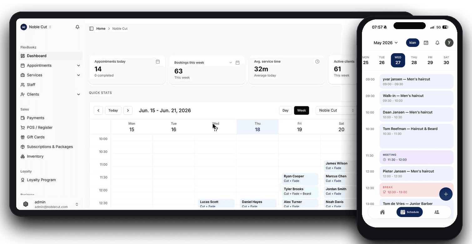 FlexBookz dashboard on tablet and mobile